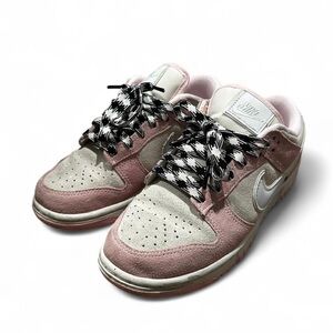 Nike Women’s Pink and Cream Suede Low-Top Sneakers with Black-White Laces